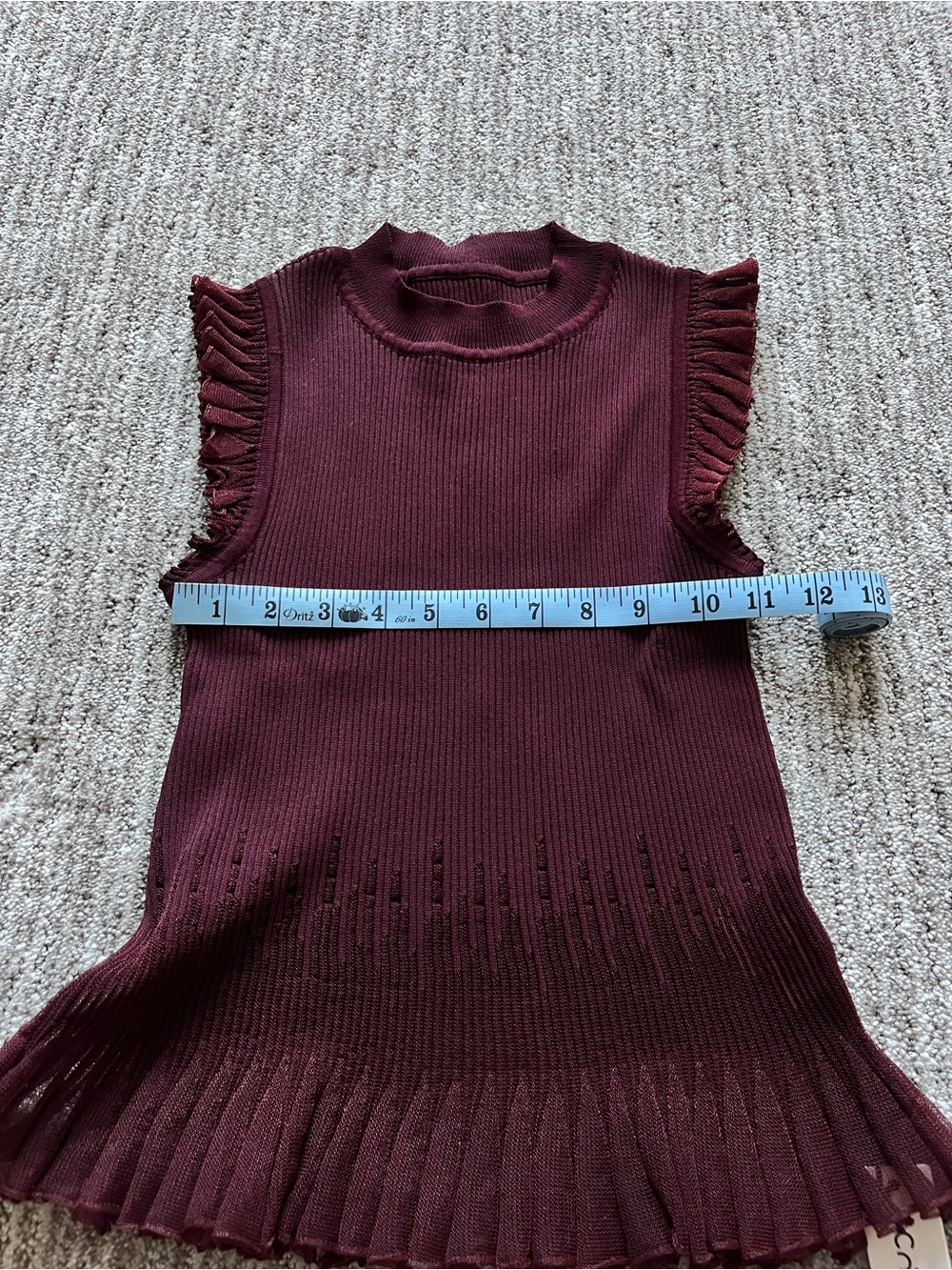 Commense Ribbed Knit Ruffle Top size XS NWT - Picture 3 of 7